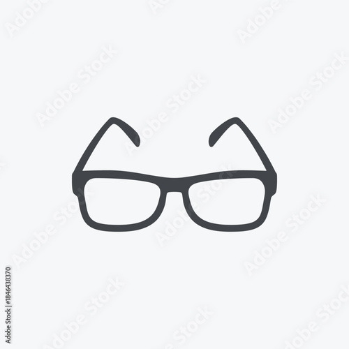Simple dark gray silhouette of classic rectangular eyeglasses isolated on a clean white background