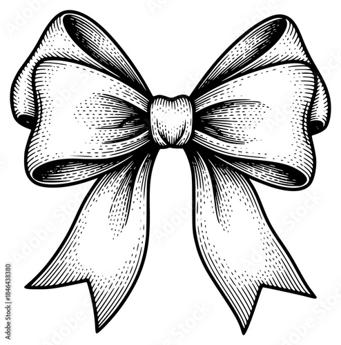 a bow tie vintage engraved illustration in a black and white style, black, bow, illustration, ribbon, style, tie, against transparent background