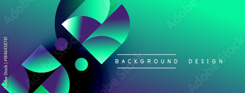 Abstract gradient shapes overlap, creating dynamic visual effect. Teal, purple hues dominate composition. Text reads background design.