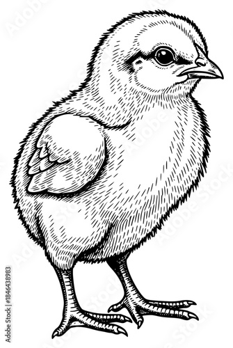 a sketch of a little chicken, black and white illustration, bird, black, chicken, drawing, hen, illustration, little, sketch, against transparent background