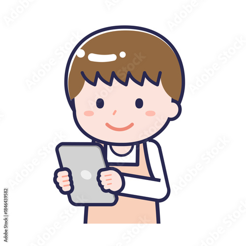 タブレットを使う「保育士」の男性