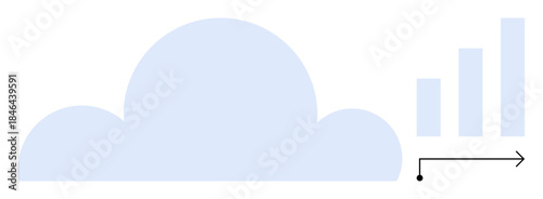 Cloud computing concept. Cloud computing illustrated with a cloud shape and ascending data bars signifying digital growth. Cloud computing supports storage, scalability, efficiency, innovation