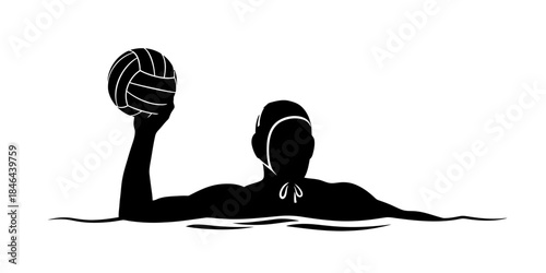 Athlete holding ball in water polo action silhouette illustration.