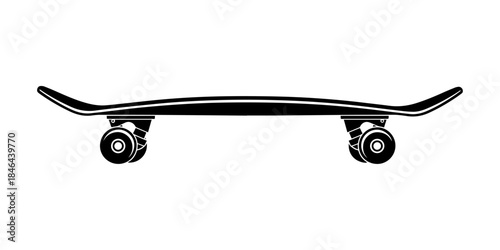 Minimalist side profile illustration of a skateboard deck.