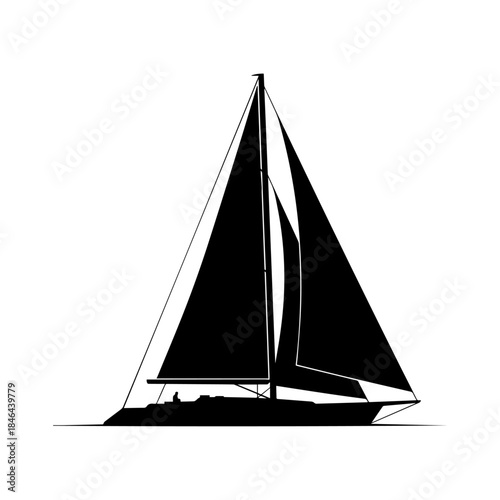 Classic sailboat with large sails and sleek hull profile.