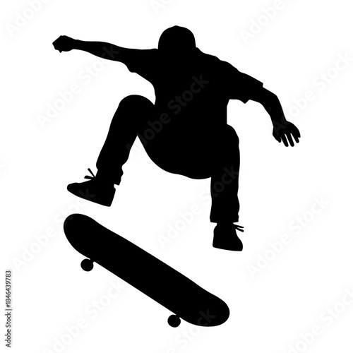 Silhouette of a person performing a skateboard trick.