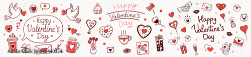 Valentine's Day themed illustrations with hearts and gifts