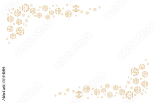 Elegant white background with scattered golden snowflakes forming a decorative border frame, perfect for festive Christmas, winter holiday greeting cards, invitations, posters and seasonal designs.