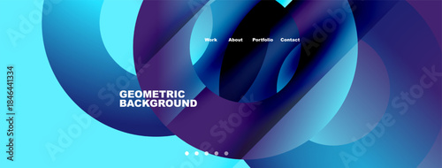 Abstract geometric background. Blue, purple hues blend. Navigation menu present. Minimalist design, modern aesthetic. Clean presentation.