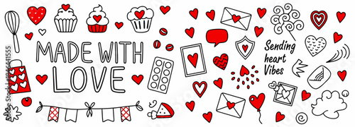 Valentine's Day heart icons and sweet treats illustrations