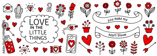 Valentine's Day doodle illustrations with love symbols