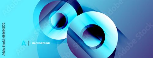 Abstract blue design features flowing shapes, gradients, modern aesthetic. Minimalist composition suitable for backgrounds, digital art.