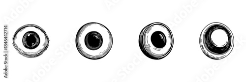 Four Eye Doodle Sketch Set. Vision, Perception, And Observation Concepts In Hand Drawn Style Collection. Artistic Representation Of Eyes. Isolated Vector Illustration