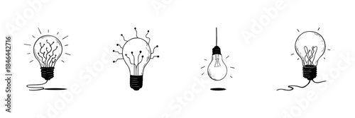 Light Bulb Doodle Sketch Set. Innovation, Creativity, And Idea Generation In Hand Drawn Style Collection. Conceptual Illustrations Of Bright Ideas. Isolated Vector Illustration