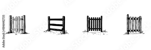 Wooden Fence Styles Doodle Sketch Set. Rustic Garden And Farm Enclosure Designs In Hand Drawn Style Collection. Variety Of Traditional Wooden Fences. Isolated Vector Illustration