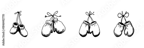 Boxing Gloves Doodle Sketch Set. Sports Equipment And Fitness Training In Hand Drawn Style Collection. Athletic Gear And Boxing Enthusiast Symbol. Isolated Vector Illustration