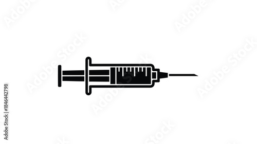 A black syringe icon design against a white background a medical silhouette