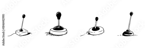 Retro Joystick Doodle Sketch Set. Vintage Gaming Control And Arcade Nostalgia In Hand Drawn Style Collection. Classic Video Game Interface. Hand Drawn Isolated Vector Illustration