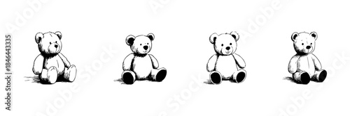 Teddy Bear Doodle Sketch Set. Childhood Comfort And Cuddly Toy Collection In Hand Drawn Style. Nostalgic And Playful Design. Isolated Vector Illustration