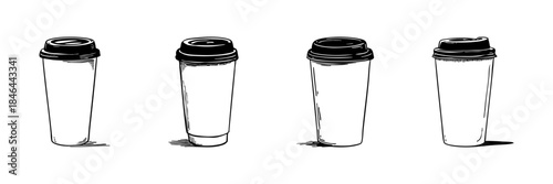 Disposable Coffee Cups Doodle Sketch Set. Takeaway Beverage Containers And On-The-Go Drinking Solutions In Hand Drawn Style Collection. Eco-Friendly And Convenient Design. Isolated Vector Illustration