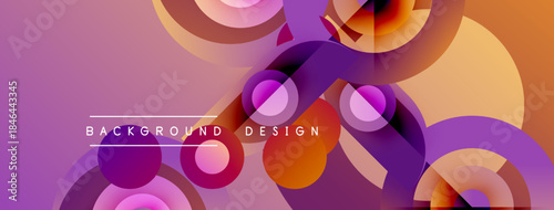 Abstract colorful shapes overlap, creating dynamic gradient background. Purple, orange hues dominate design. Modern aesthetic.