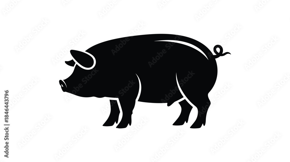 Fototapeta premium A striking black silhouette of a pig standing in profile silhouette