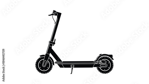 A detailed side view of an electric scooter in black silhouette