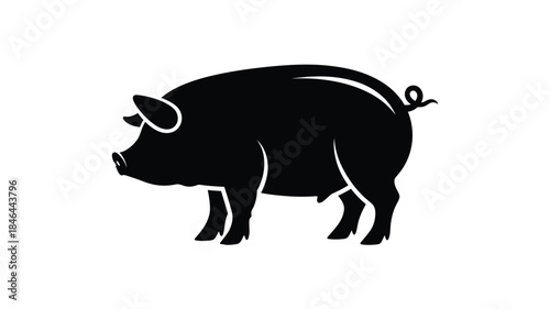 A striking black silhouette of a pig standing in profile silhouette
