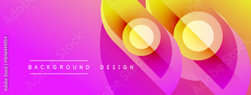 Abstract vibrant design features overlapping circles, gradients. Pink, yellow hues create dynamic visual effect. Text reads background design.