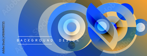 Abstract circles overlap, creating vibrant blue, orange gradients. Text reads background design. Modern, dynamic visual composition.