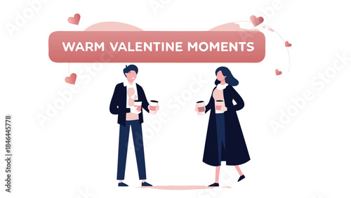 Couple holding takeaway coffee cups with rising steam on a romantic valentine's day morning together