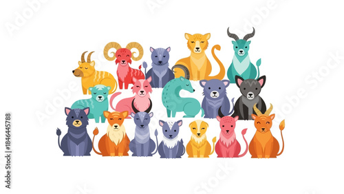 Colorful cartoon zodiac animals in a playful vector illustration