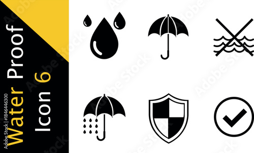 Premium Minimalist Waterproof and Weather Resistance Symbol Collection - Rain Protection, Moisture Proof, and Water Safety Vector Icon Set