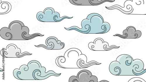 Seamless pattern of decorative clouds in pastel colors