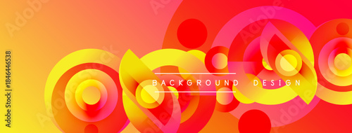 Abstract vibrant background features overlapping circles, gradients. Warm colors dominate, creating dynamic visual effect. Text reads background design.