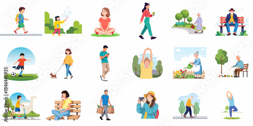 Flat Illustration Collection of People Enjoying Different Outdoor Activities in Park