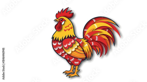 Colorful cartoon rooster illustration with vibrant feathers