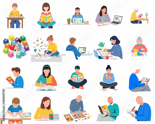 Flat Illustration People Activities Inside Room Enjoying Hobby and Playing Game