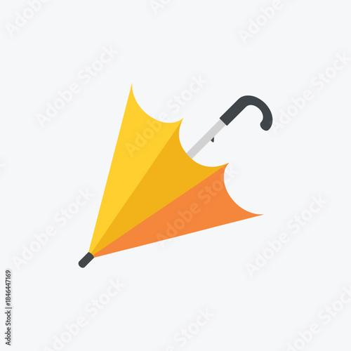 Bright yellow and orange umbrella icon tilted slightly on a clean white background for design