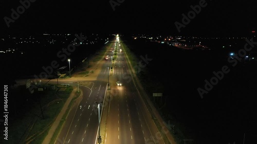 aerial view of four lane highway infrastructure newly developed in Gaborone Botswana, night time