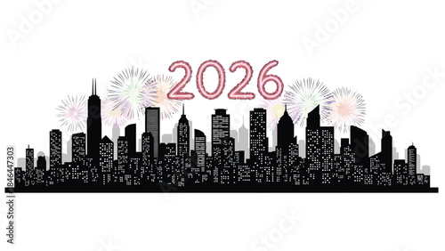 New year s eve celebration with fireworks over a city skyline in 2026