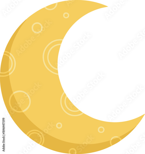 Vector illustration of a yellow crescent moon with circular crater patterns,