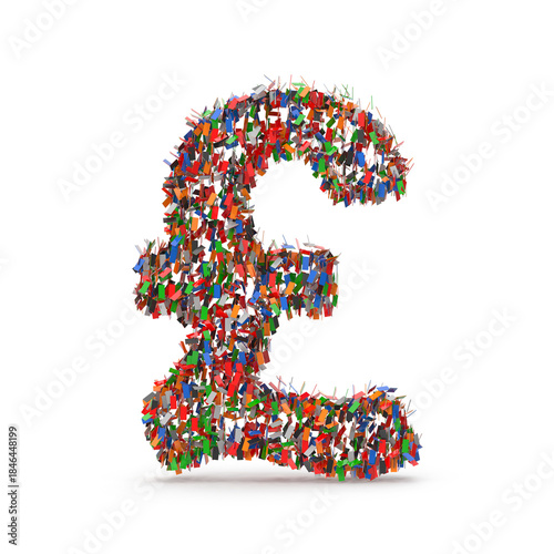 Pound Sterling Symbol Composed of Numerous Colorful Confetti