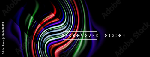 Abstract fluid lines create vibrant waves. Dark background emphasizes colorful curves, forming dynamic design element. Modern aesthetic.