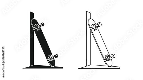 Illustration of two abstract structures with circular components and linear supports