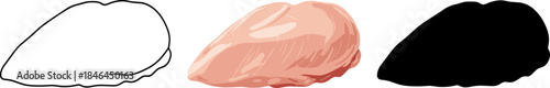 Raw and Grilled Boneless Chicken Breast Meat Vector Icon Set.