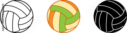 Volleyball Ball Vector Icon in Outline, Color, and Silhouette Styles.