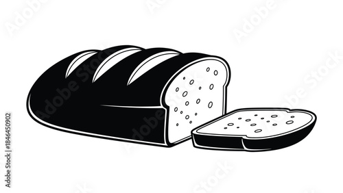 Simple black and white illustration of a loaf of bread with a slice removed