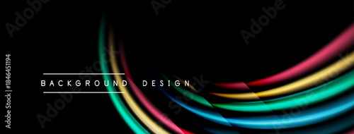 Abstract colorful lines over black background. Modern design element, dynamic curves, vibrant hues, sleek presentation.