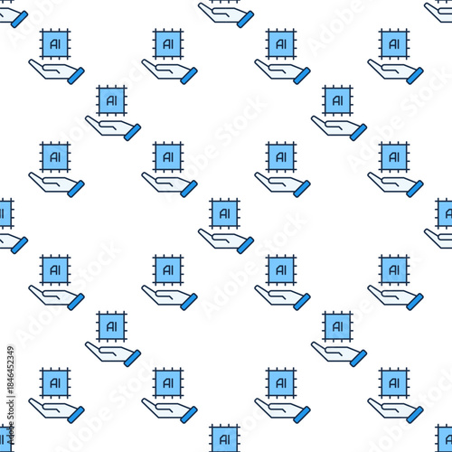 AI Chip on Hand vector Artificial Intelligence colored seamless pattern